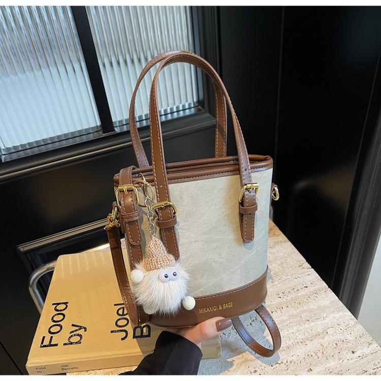Women's Retro Color Block Bucket Crossbody Bag - 2025 Autumn/Winter Fashion Textured Small Handheld Bag