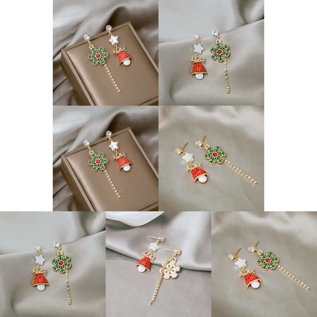 Christmas Snowflake Bell Long Earrings With Alloy Material For Holiday Party Wear