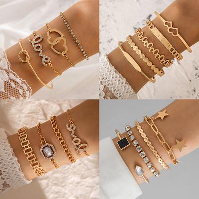 Joias, pulseira multicamadas criativa de carta de amor, conjunto de pulseiras com pingente de estrela cravejado de diamantes de luxo leve feminino