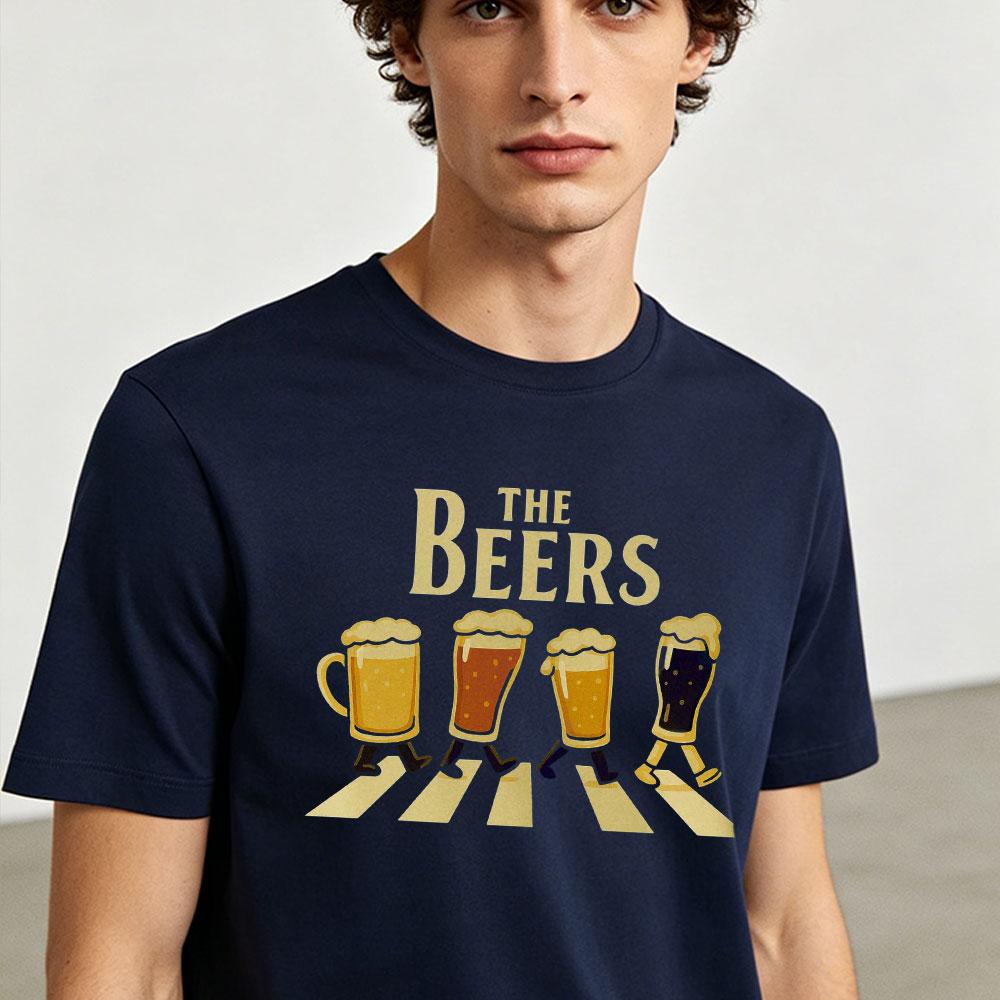 The Beers Road Parody Graphic Tshirt Funny The Beers Walking Beer Cup Print Tshirt Unisex Fashion Crewneck Cotton Short Sleeve