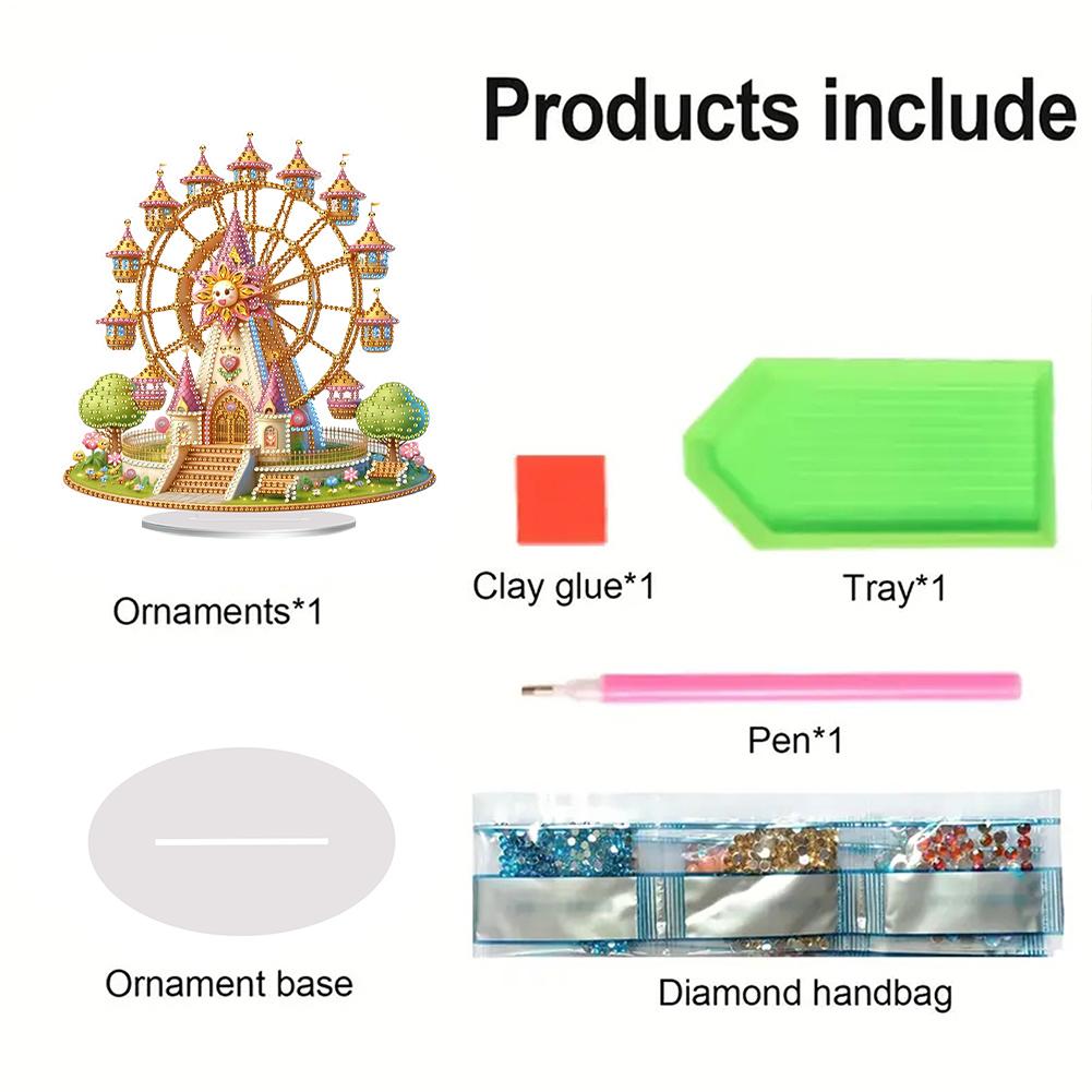 Kits de Ornamentos de Pintura de Diamante 2D Acrílico Impressão Plana Castelo Roda Gigante DIY Mesa 5D DIY Arte de Diamante Decorações de Mesa