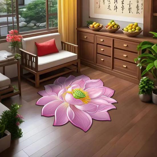 Lotus Flower Shaped Rug 3D Visual Effect Lotus Carpet Absorbent Area Rug with Non-Slip Backing for Bedroom Living Room Bathroom Kitchen