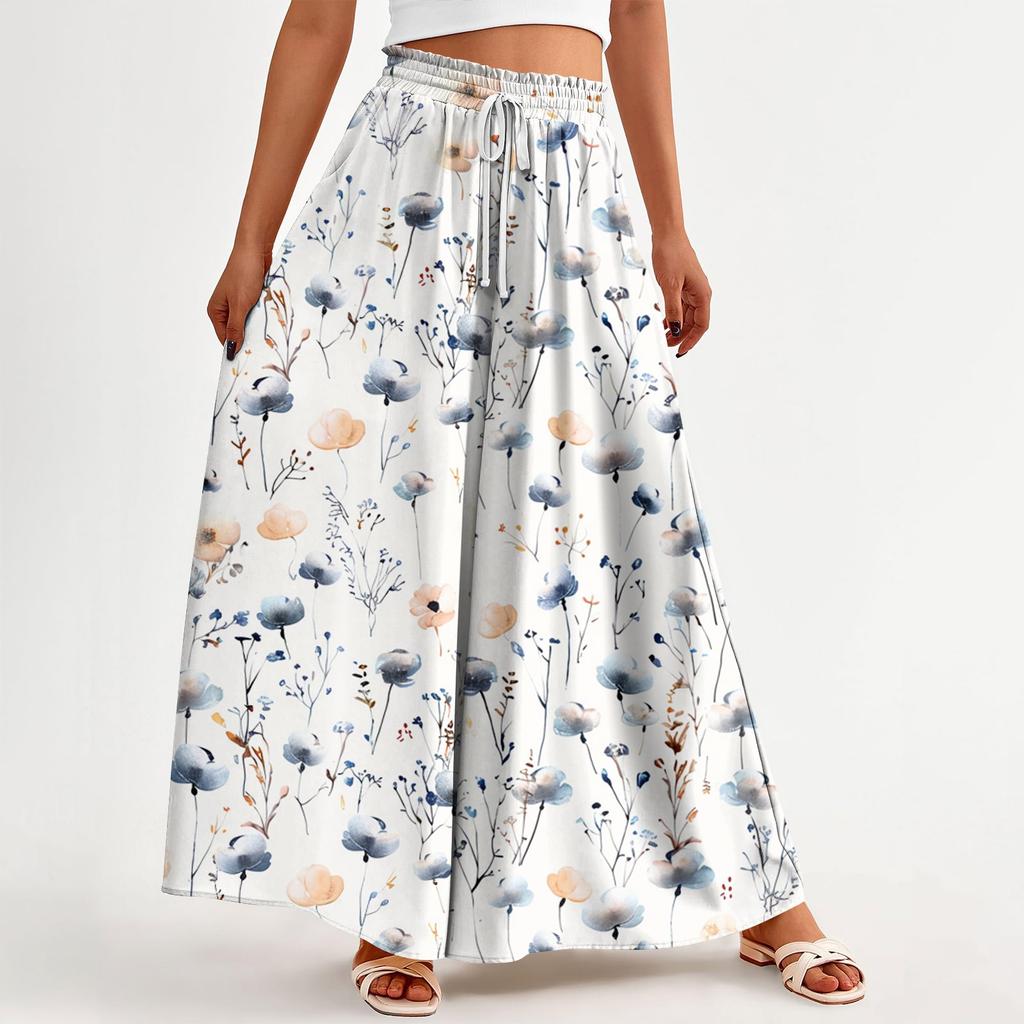 Women's Summer Wide Leg Pants High Waisted Flowing Pockets Fashion Casual Casual Bohemian Printed Beach Pants