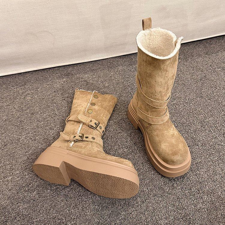 Two Wear Velvet Commuter Neutral Punk Fashion Boots 2025 Autumn and Winter New European, American British Style Versatile Martin Boots Women