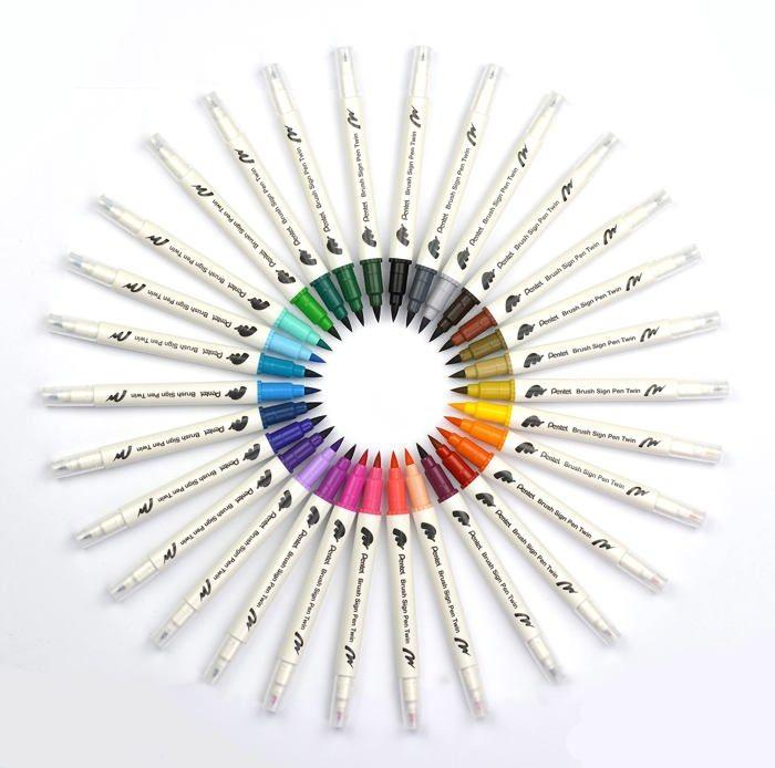 Feutre à double pointe - Pentel - SESW30C-T101E - Encre à base d'eau - Couleur Noir - 30 couleurs disponibles