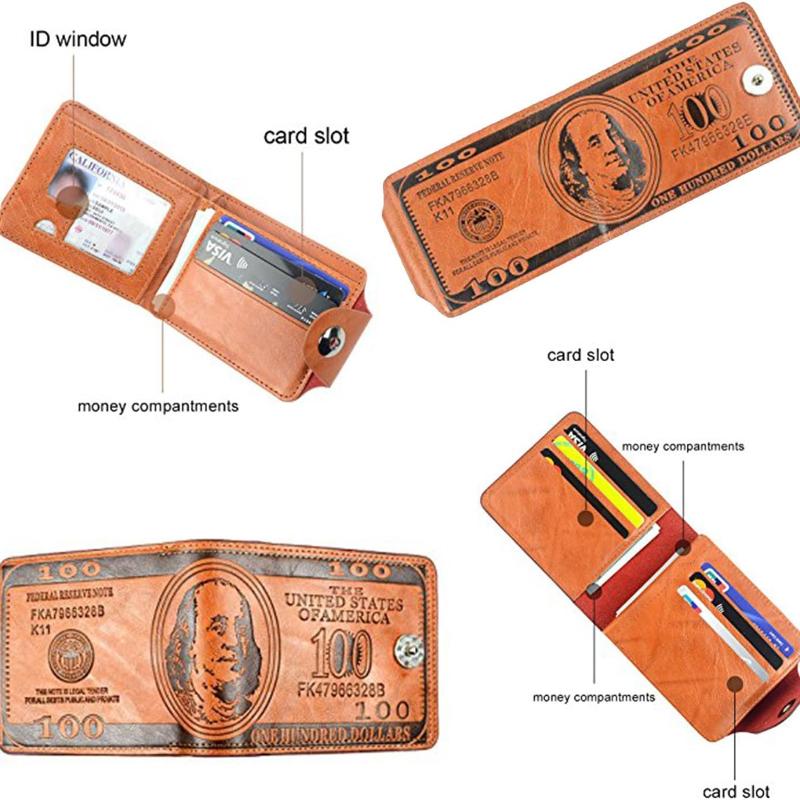 Men's Wallets with 100 US Dollar PatternWallet Male Leather Walet Photo Card HolderFashion Large Capacity Wallet Purse Bag