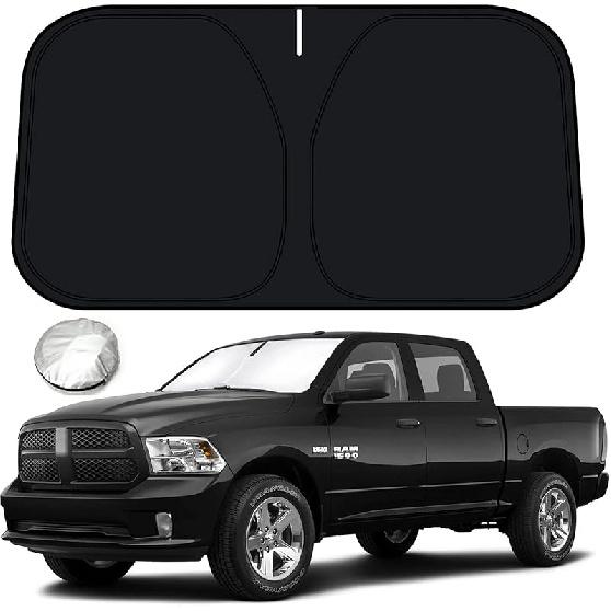 Bestview Windshield Sun Shade For Dodge Ram 1500 2009-2018, Fit Front Window Sun Shade Sun Shade Protective Film Blocks UV Heat, Foldable 3 Layer