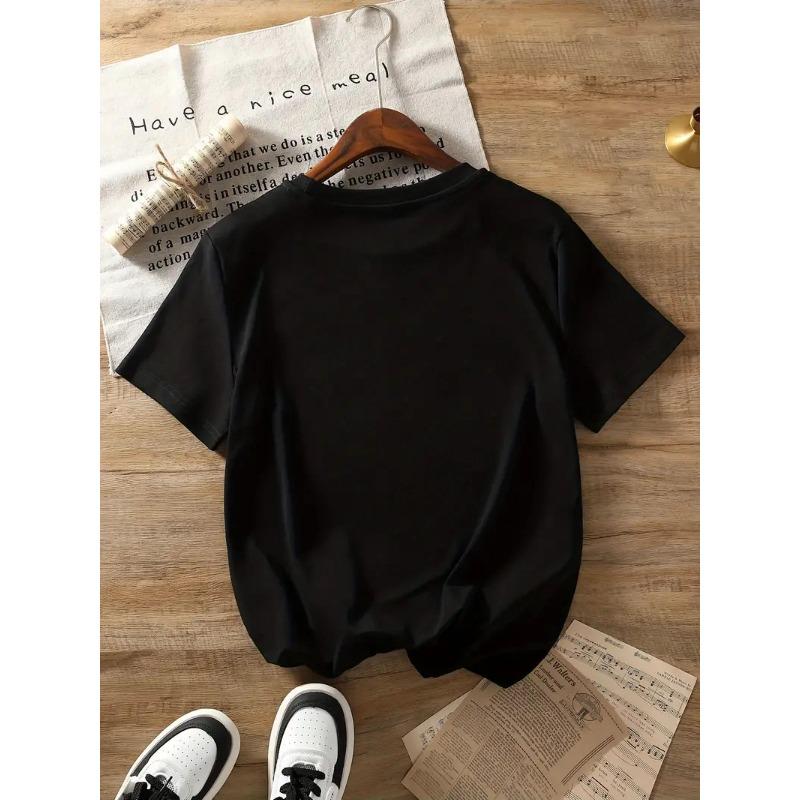 European Size Women's Short Sleeve T-Shirt with Artistic Four Horses Print - White Crew Neck, Machine Washable, All-Season Comfort,Horse Lover Gifts