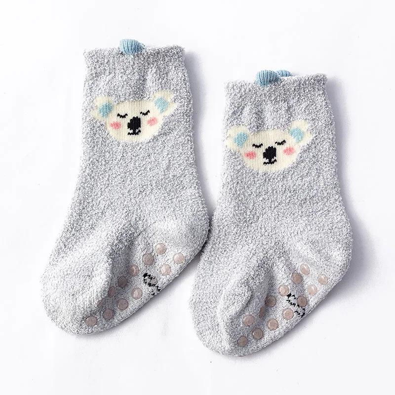 0-36M Autumn Winter Baby Newborn Coral Velvet Dinosaur Socks Boys and Girls Thick Floor Socks Toddler Antislip Warm Sleep Socks