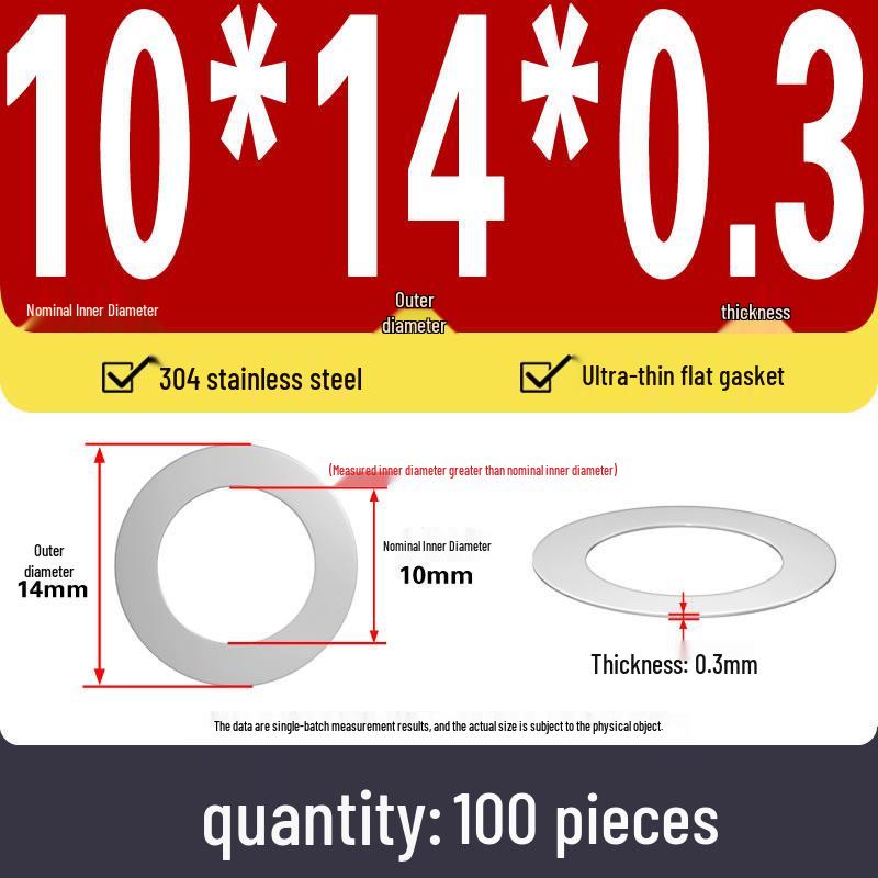 Plochá podložka z nerezové oceli 304 pro nastavení vůle hřídele (0,1/0,2/0,3 mm)