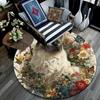Cat in Flowers Round Area Rug,Carpet Rug for Living Room Bedroom Sofa Playroom Decor,Non-slip Floor Mat