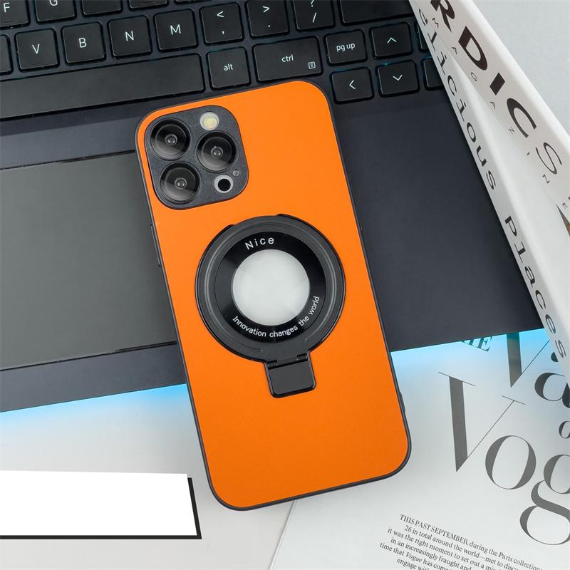 

Кожаный чехол-держатель с кольцом для iPhone 14 Pro Max для iPhone 11 12 13 Pro 14Plus противоударный кронштейн с беспроводной зарядкой For iPhone 12 Pro оранжевый