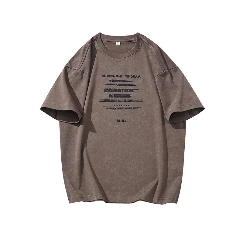 New Summer Retro Short-sleeved T-shirt Men's Loose Cotton Trendy American Printed Half-sleeved Top