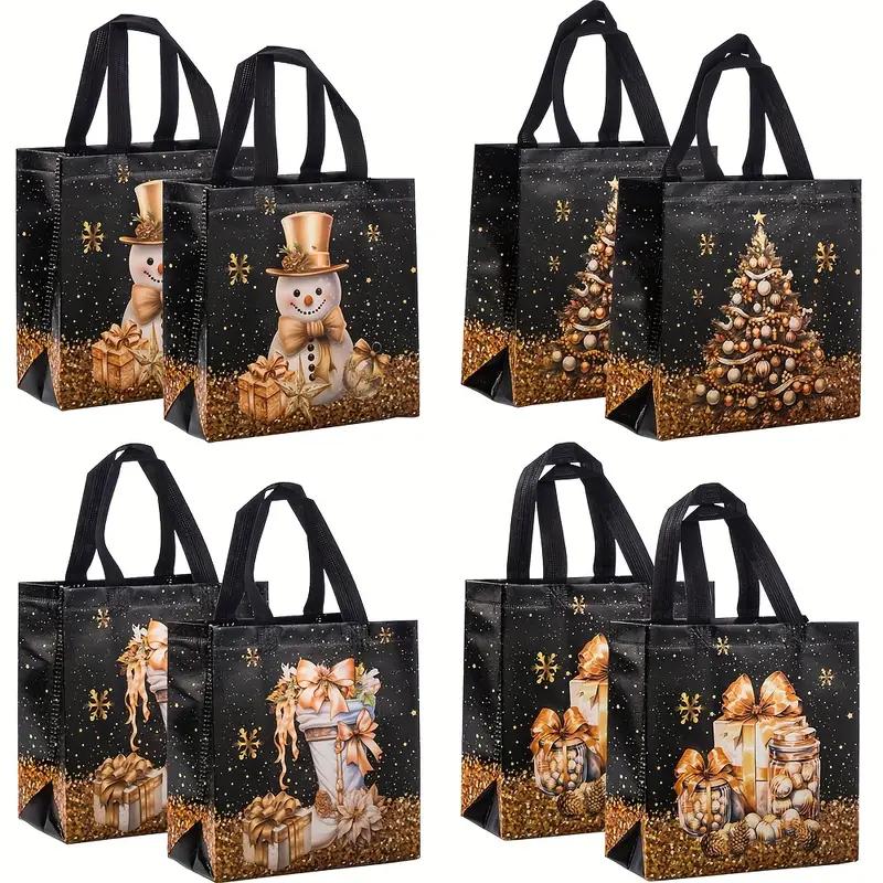 8/32pcs black Christmas gift bag with handle,party hand-held gift bag, party gift bag, shopping mall bag, holiday party gift bag