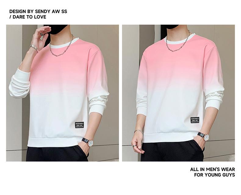 JSEN Gradient Color Men's Round Neck Hoodie - Trendy, Loose, Versatile Top for Spring & Autumn