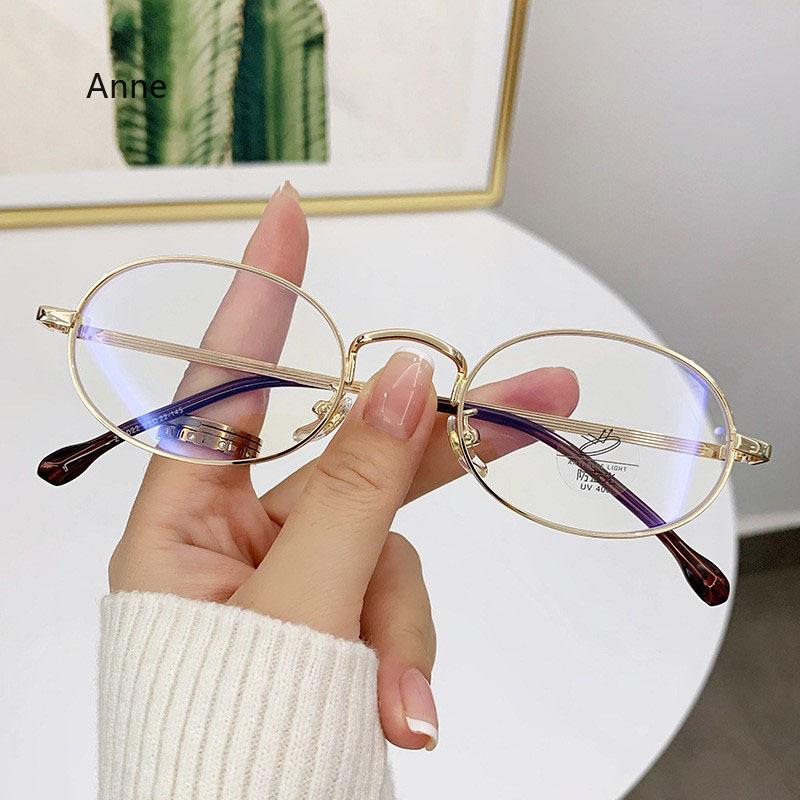 Vintage Anti-Blue Light Glasses Women's Oval Metal Frame  Designer Fashion Y2K Woman Metal Optical Frames Computer Glasses