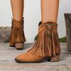 Markowe Kozaki Damskie Jesień 2025 Frędzle Western Stray Kozaki Do Połowy Łydki Szpiczasty Nosek Bohemia Metalowa Dekoracja Botki