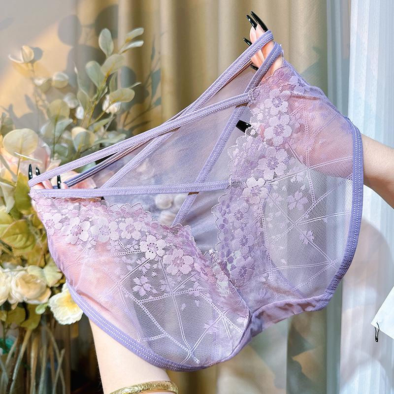 2025 Breathable High-End Lace Sexy High-Waisted Seamless Cotton Triangle Panties for Women