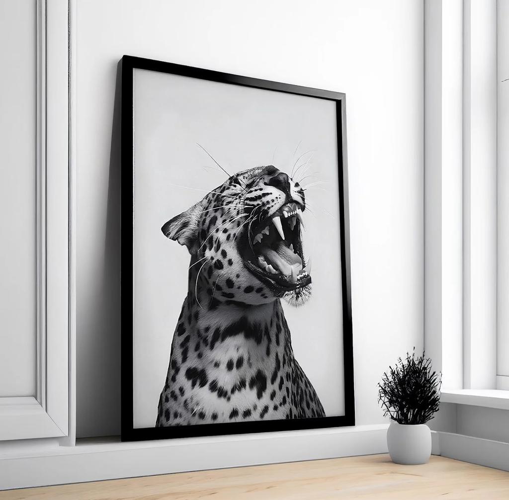 Trendy Leopard Roar Print Black and White Wall Art Pictures for Living Room Home Decor Unframed