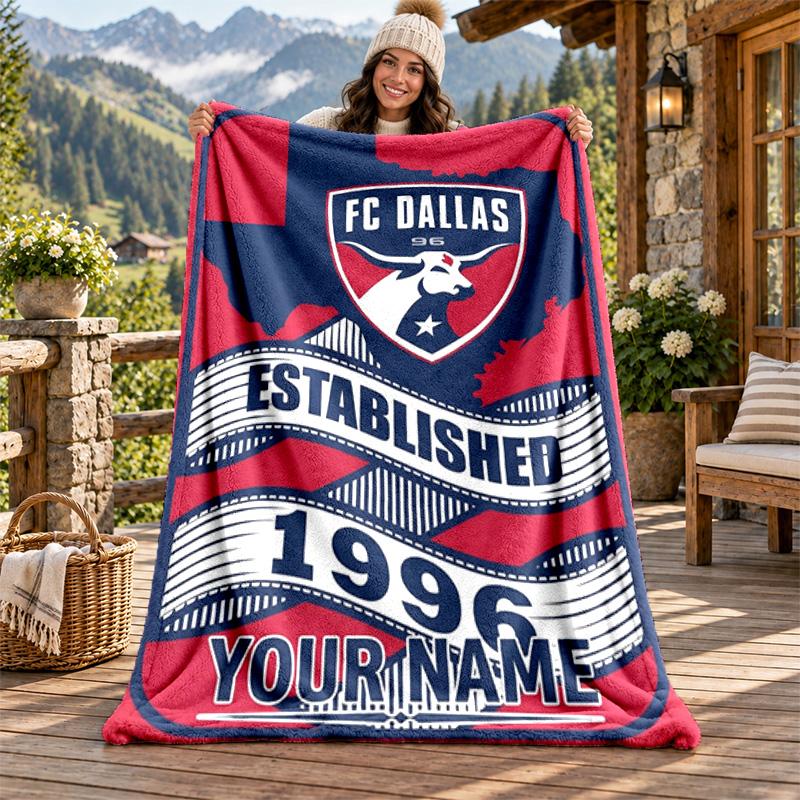 FC Dallas Custom Name Flannel Blanket Personalized Soft Warm Plush Throw Blanket Customized Gift for Family Friends