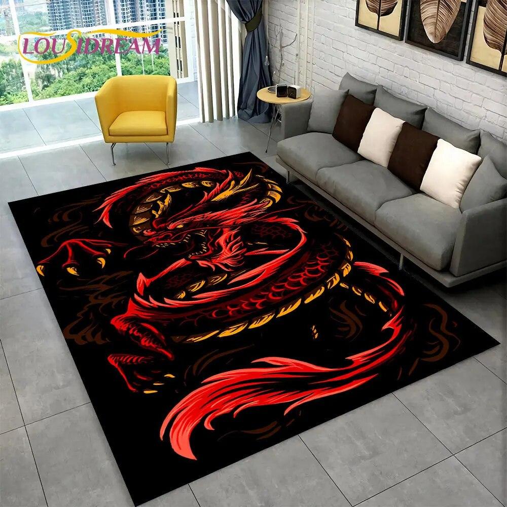 Kreslený Vzor Draka Velký Oblastní Koberec, Koberec pro Obývací Pokoj Ložnici Pohovku Rohožka Kuchyňská Dekorace, Dětská Hrací Protiskluzová Podlahová Podložka