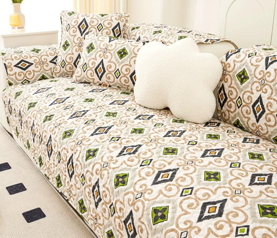 Four Season Universal Sofa Mat Cotton Anti Slip Backrest Armrest Decorative Dust Cover Thick Quilted Sofa Cover For Living Room