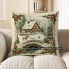 Home Decor Snowman & Cottage Christmas Pillow Cover Pattern Cushion Cover Suitable For Sofa Bedroom Car Pillow Cover