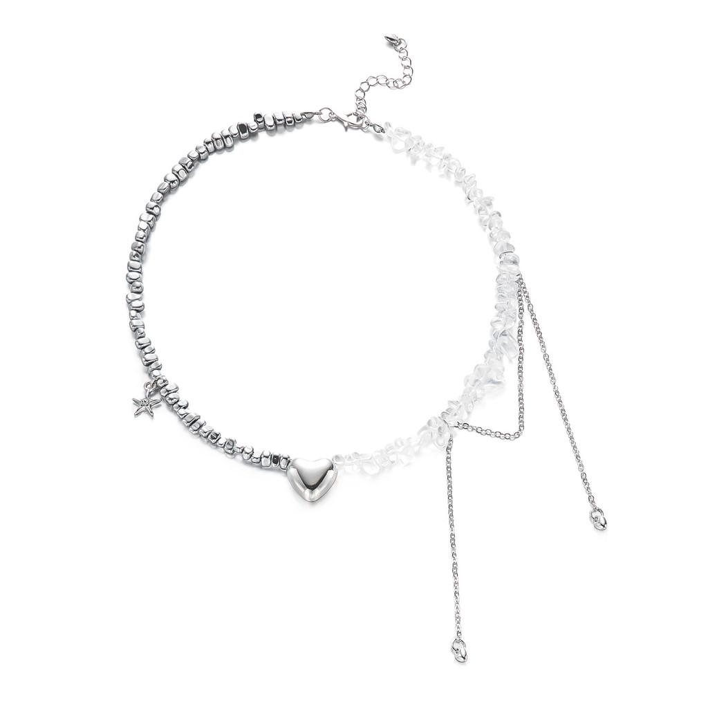 Chic Black Alloy Necklace With Irregular Chain And Heart Charm For Womens Casual Look