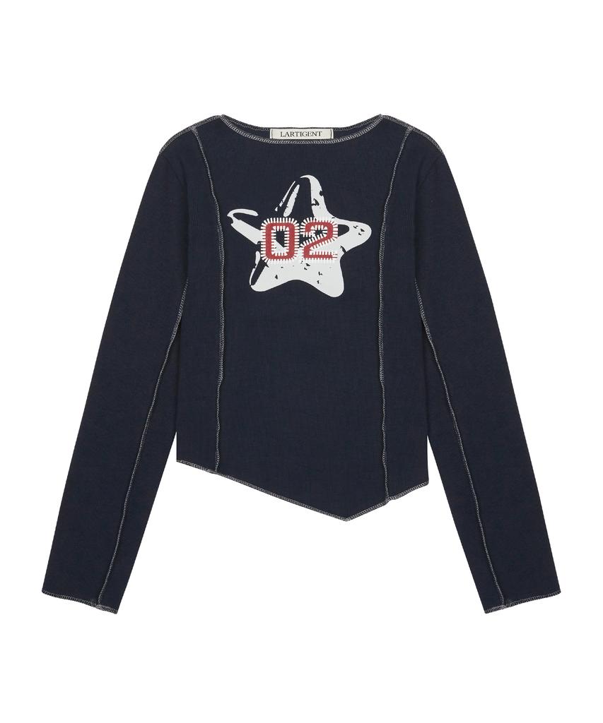 LARTIGENT L6 Overlock Unbalance Sleeve Tee(Navy)