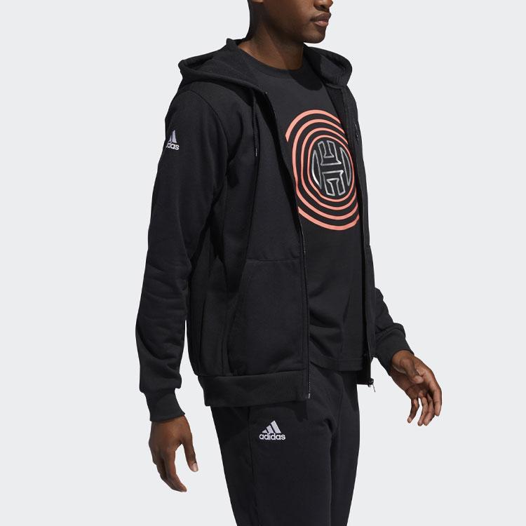 Adidas Logo Print Basketball Hoodie Zip-Up Jacket Men Outerwear Black DX6795