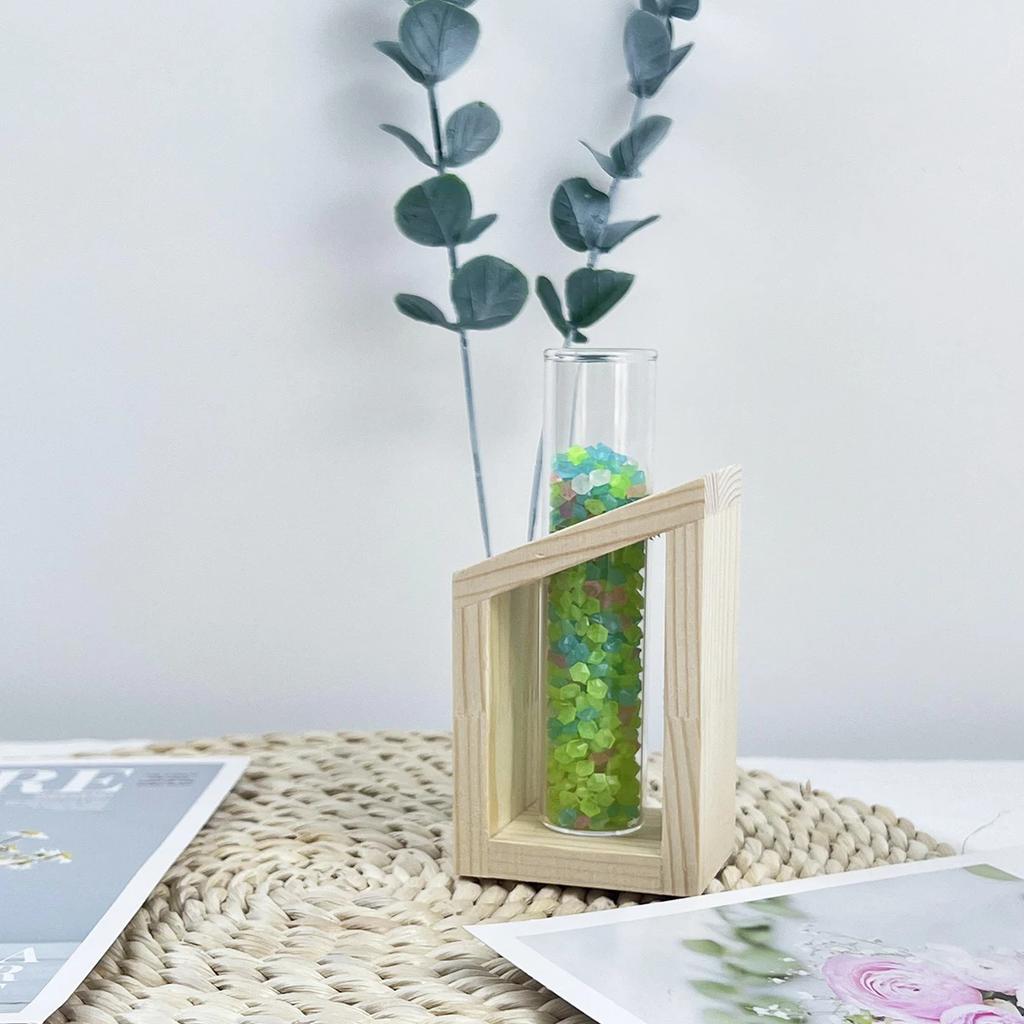 1pc- Modern Glass Vase with Wooden Stand, Round Test Tube Style Flower Vase, Greenery Hydroponic Planter for Living Room Decor