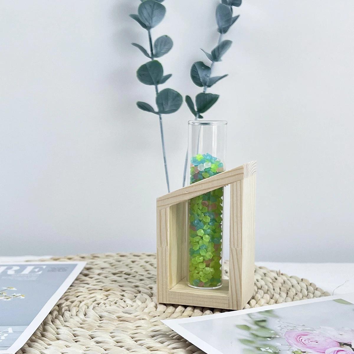 

1 шт. - Современная стеклянная ваза с деревянной подставкой, круглая ваза для цветов в стиле пробирки, гидропонная плантатор для зелени для декора гостиной чистый