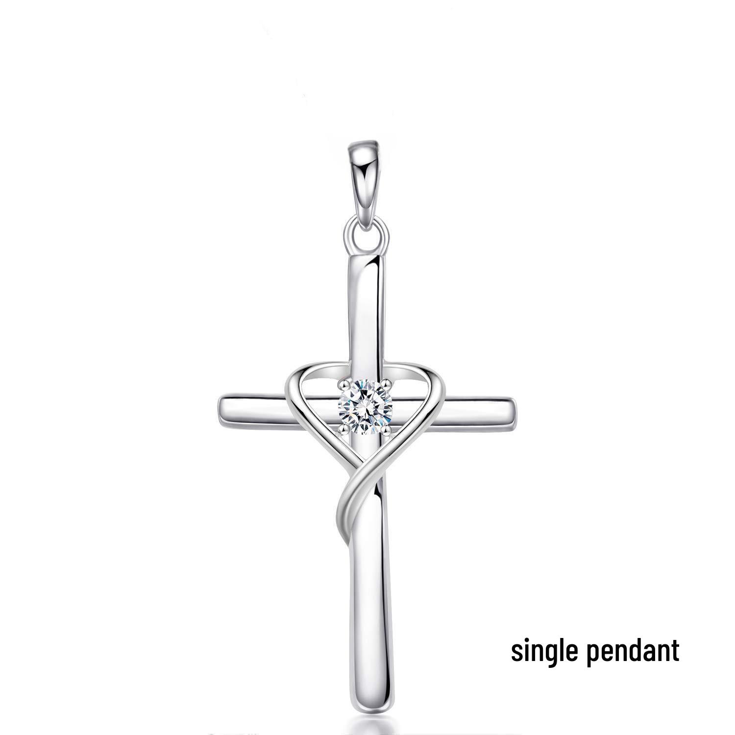 Baisihui S925 Sterling Silver Cross Necklace with Birthstone - Elegant Retro Design for Women 925 Sterling Silver