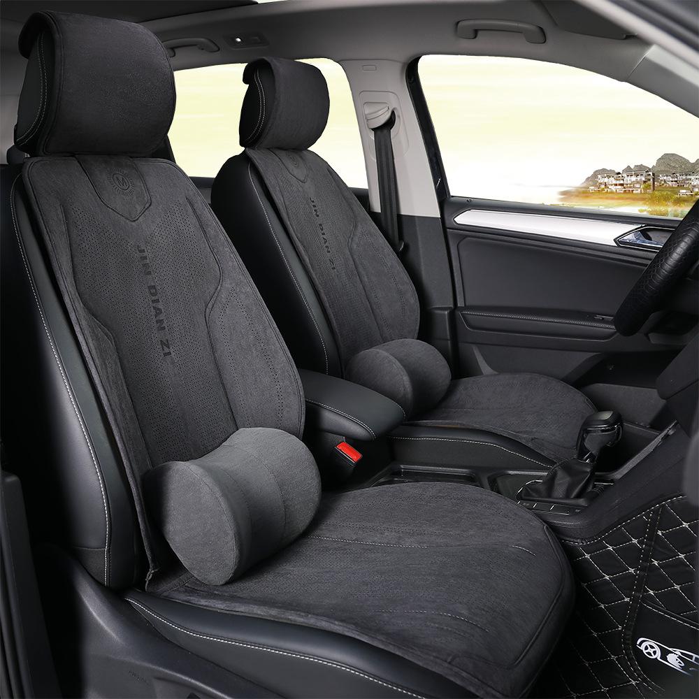 

Suede Seat Cover Universal Four Seasons Cars Seats Covers Breathable Seat Non-slip Luxury Car Rams Latex Seat Cover with Pillow