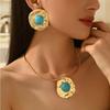 Geometric Banging Lace Round Folds Design Faux Turquoise Earrings Collar Ladies Suit