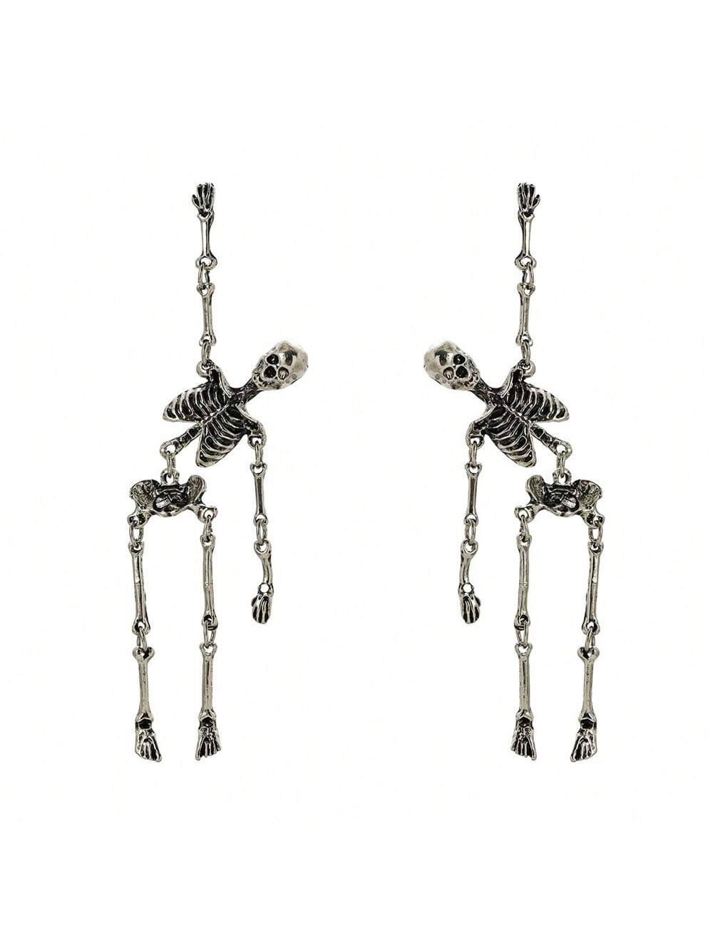 

1 Pair Of Vintage Exaggerated Halloween Skull Earrings For Women, Gothic Punk Halloween Party Ear Jewelry античный серебряного