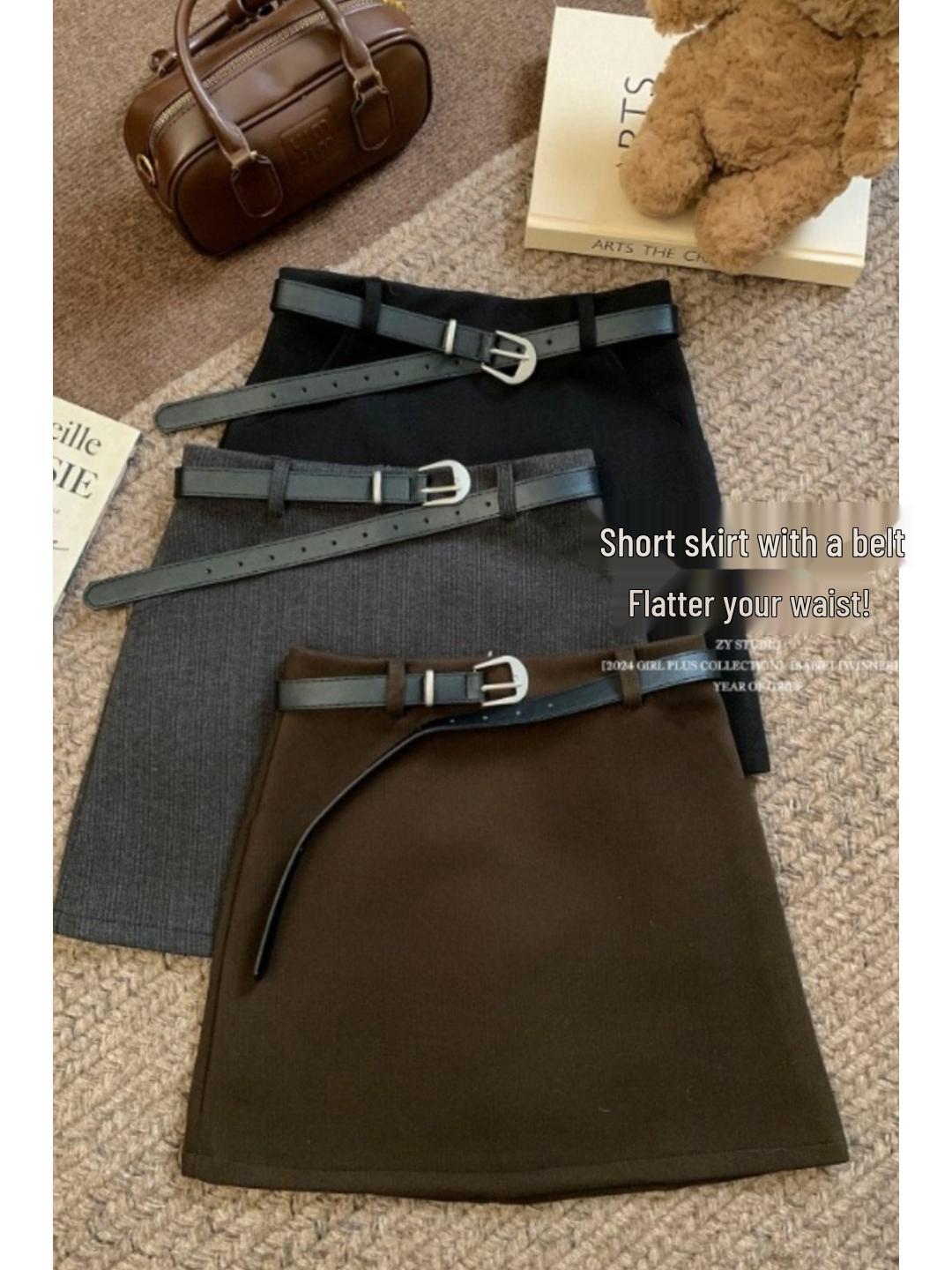 Plus Size Retro Coffee Woolen Hip-Hugging Skirt for Women 3XL