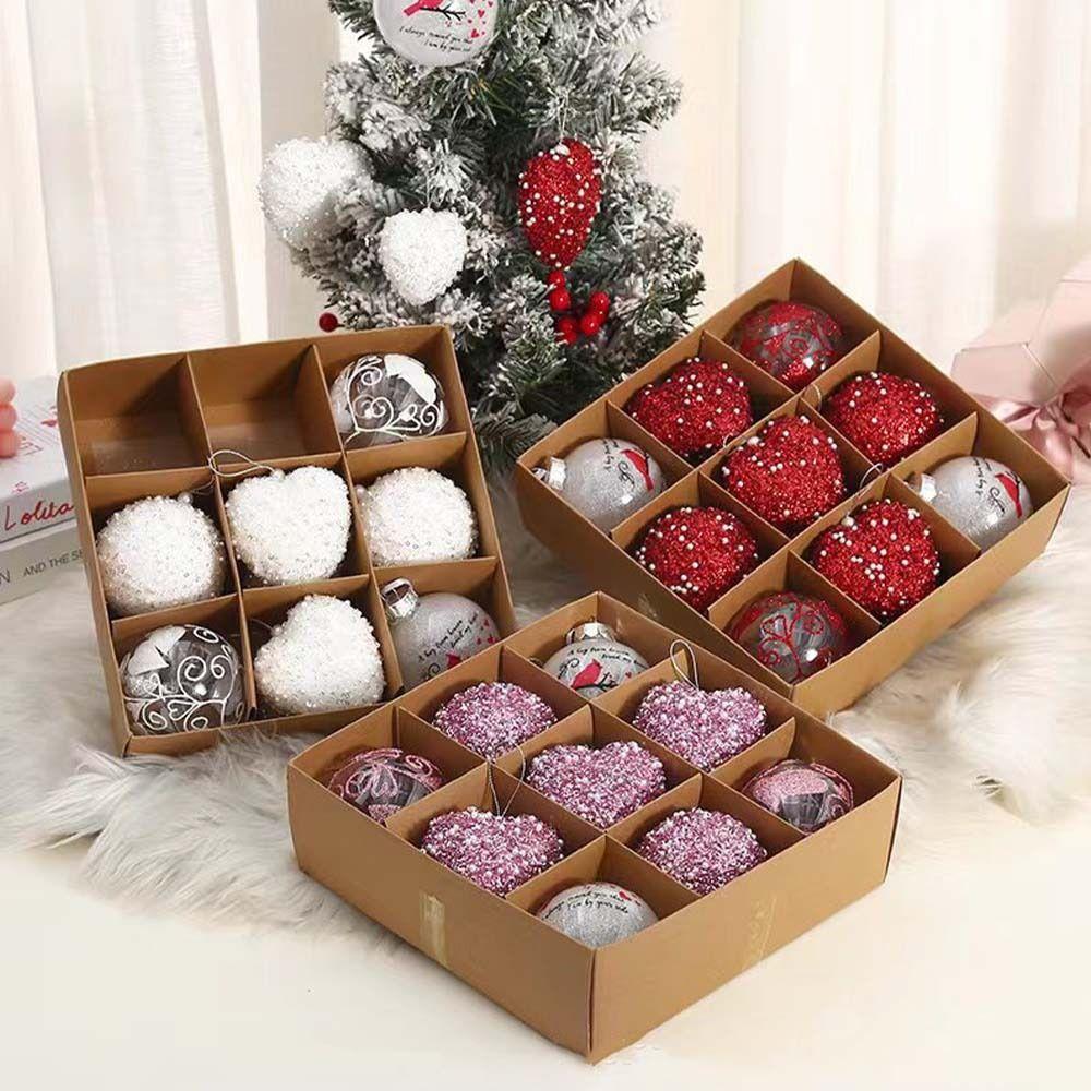 

12pcs Shatterproof Heart Shaped Hanging Balls Painted Christmas Tree Ornaments Hotel Mall