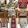 Christmas Table Runner Elk Printed Xmas Linen Tablecloth Snowman Dining Table Decoration New Year Tablecloth Home Party Decor