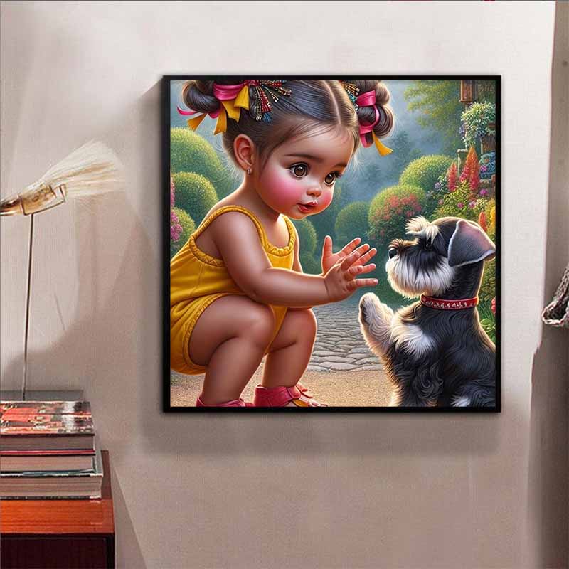 New Arrival 5D DIY Full Circle Diamond Painting "Girl and Dog" Embroidery Cross Stitch Home Decor Gift