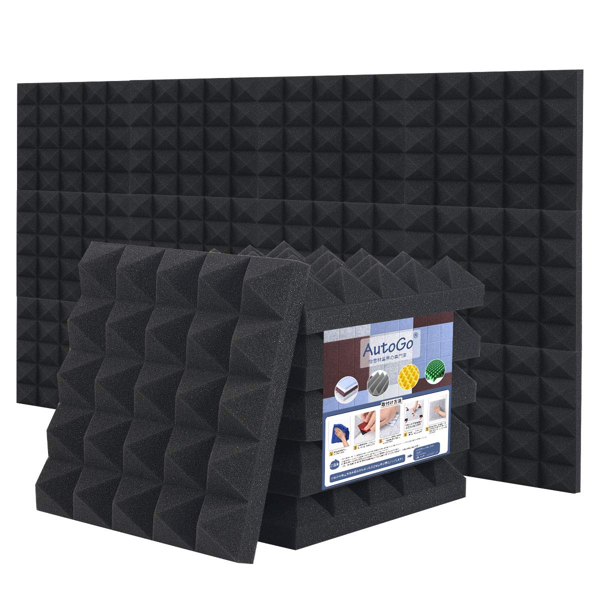 

AutoGo Sound Absorbing Material Wall Urethane Foam [With Improved Magic Double-Sided Tape, Super Strong] Soundproofing Sound Absorbing Urethane