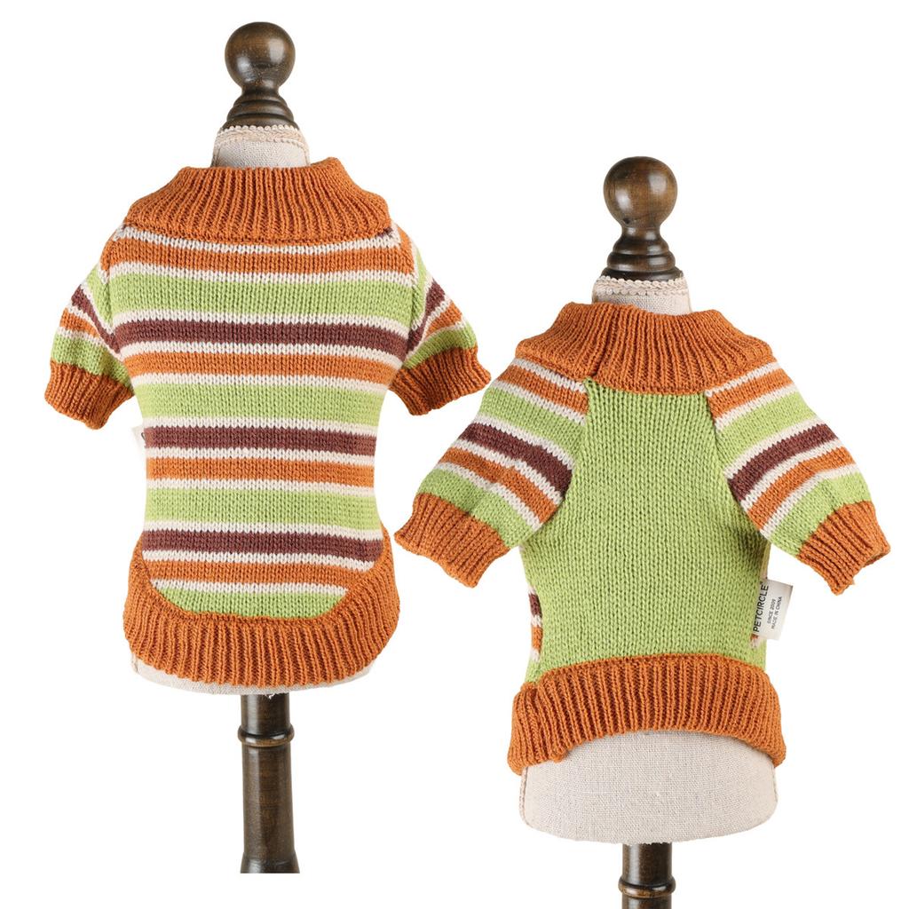 Pet Autumn and Winter Contrasting Striped Pet Sweater High Neck Winter Knitted Top Dog Christmas Clothes