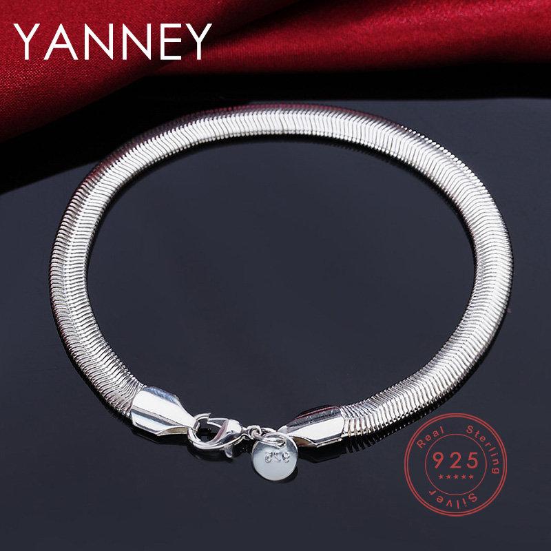 

925 Sterling Silver 8 Inches 6MM Soft Snake Chain Bracelet For Women Fashion Wedding Party Gift Bracelet Jewelry