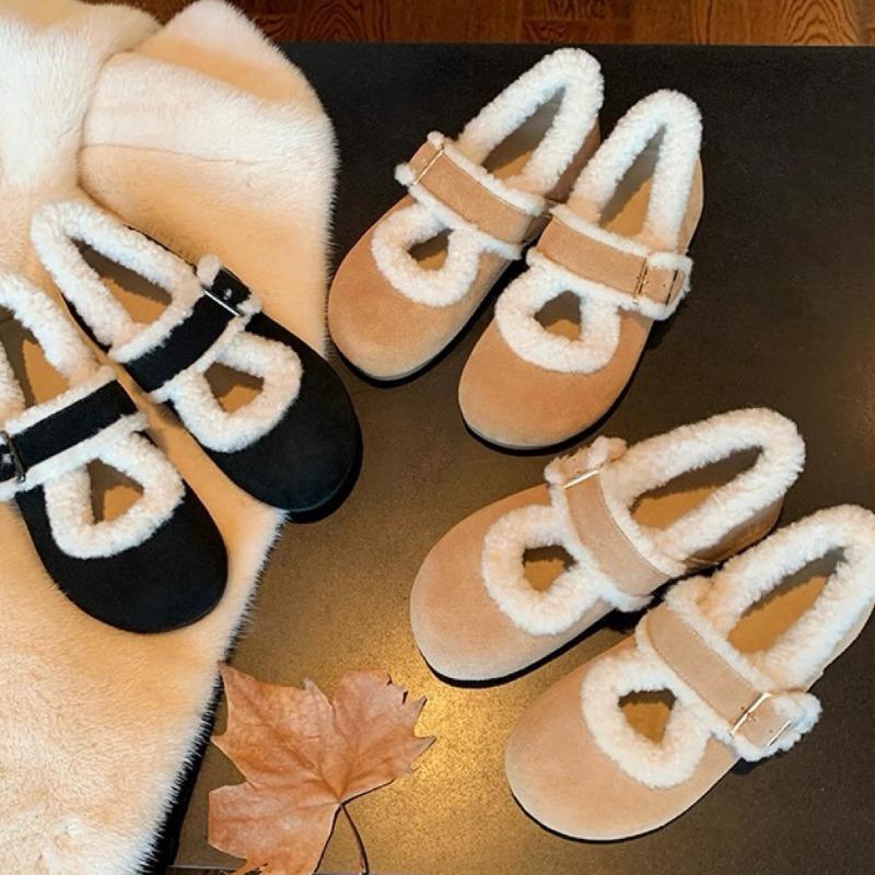 Wool Version Grape Ma Round Head with Cotton Shoes Fluffy Shoes Women Wear Velvet Mary Jane Shoes In Winter