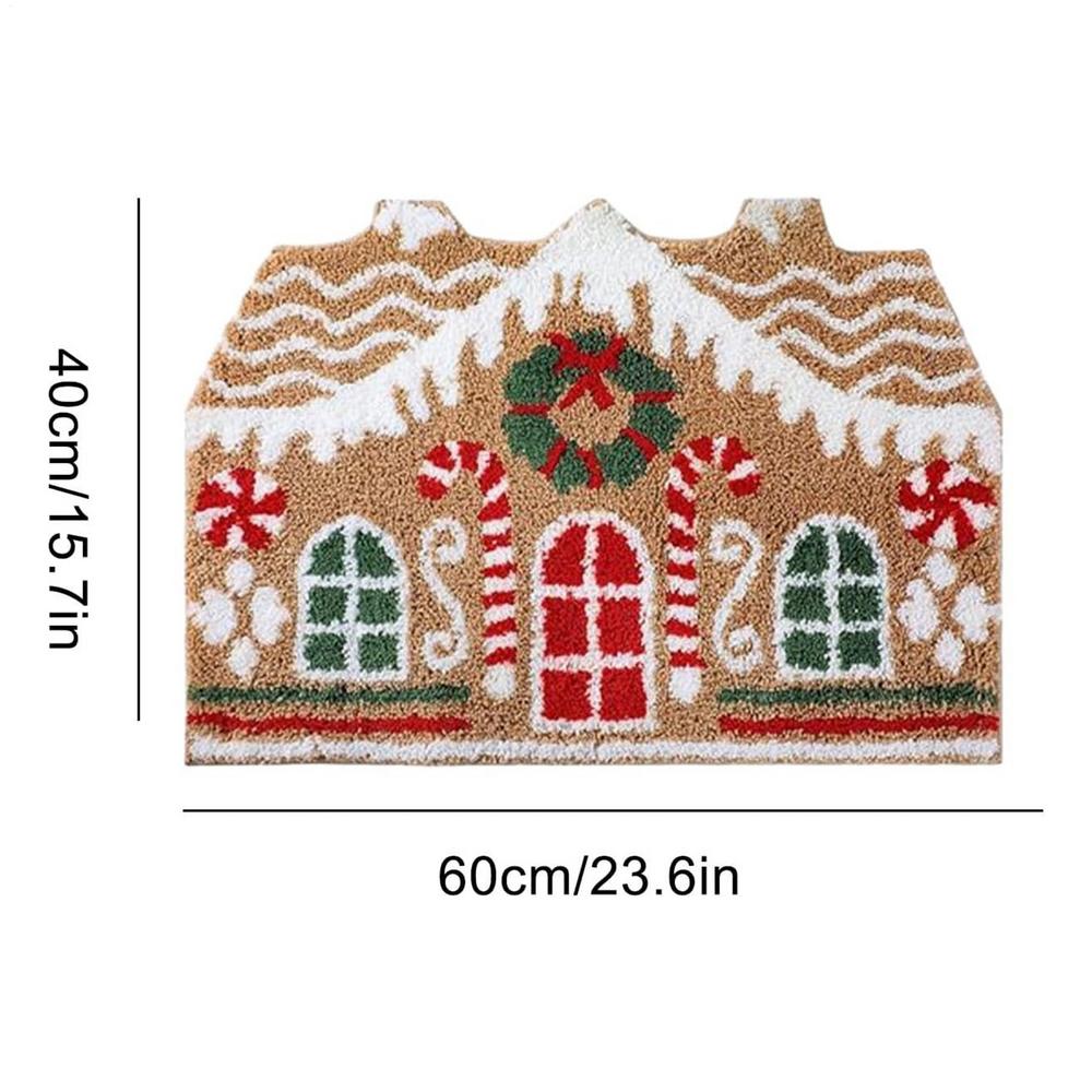 Christmas Gingerbread House Doormat Non-Slip Indoor/Outdoor Welcome Mat for Front Door, Porch, Entryway & Kitchen
