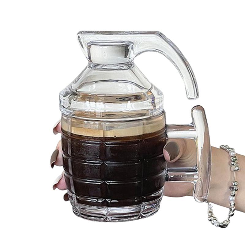 

Funny Glass Grenade Design Coffee Mug With Lid And Handle Creative Transparent Glass Cup For Beer Milk Tea Cocktail 300NL 300ml чистый