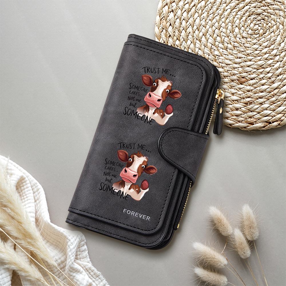 Funny Cow Print Women Long Wallet Fashion Casual Card Holder Portable Pu Leather Purse