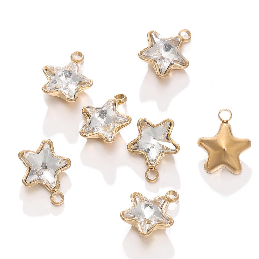 18k Gold-Plated Stainless Steel Star Pendant with Colorful Diamond-Accents - DIY Earring & Bracelet Jewelry Accessories