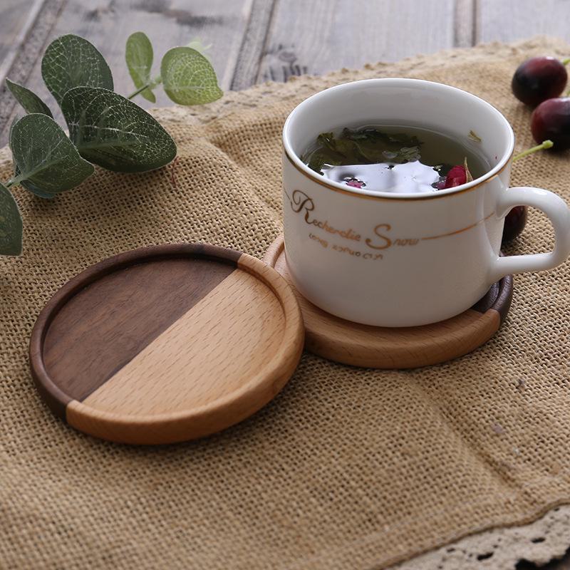 

Дерев яний набір підставок для чаю та кави з гравіюванням із креативними ізоляційними накладками та підносами Splicing circular groove 8.8*8.8