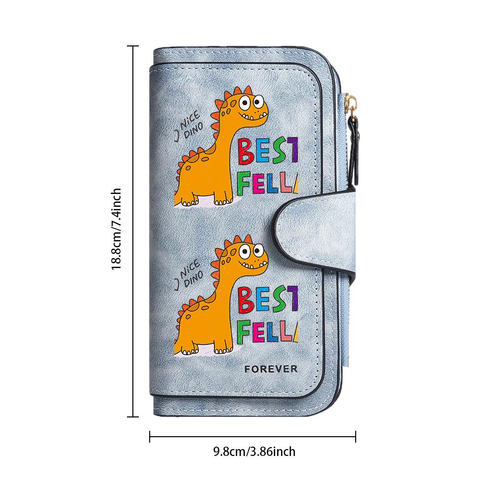Cute Dinosaur Pattern Long Wallet Ladies PU Leather Multi-card Slot Coin Purse Fashion Portable Clutch Wallet for Women